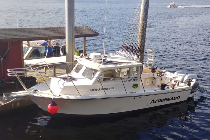 Charter sport fishing guide boat docked at Chinook Shores Lodge in Ketchikan