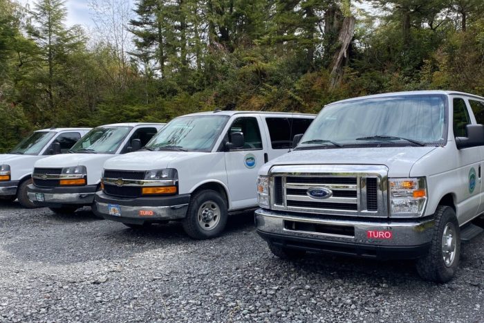 Fleet of commercial vans used at fishing lodge