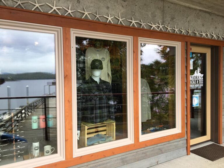 Nadra's Tackle and Teez fishing store at Chinook Shores Lodge, Knudson Cove, Ketchikan Alaska