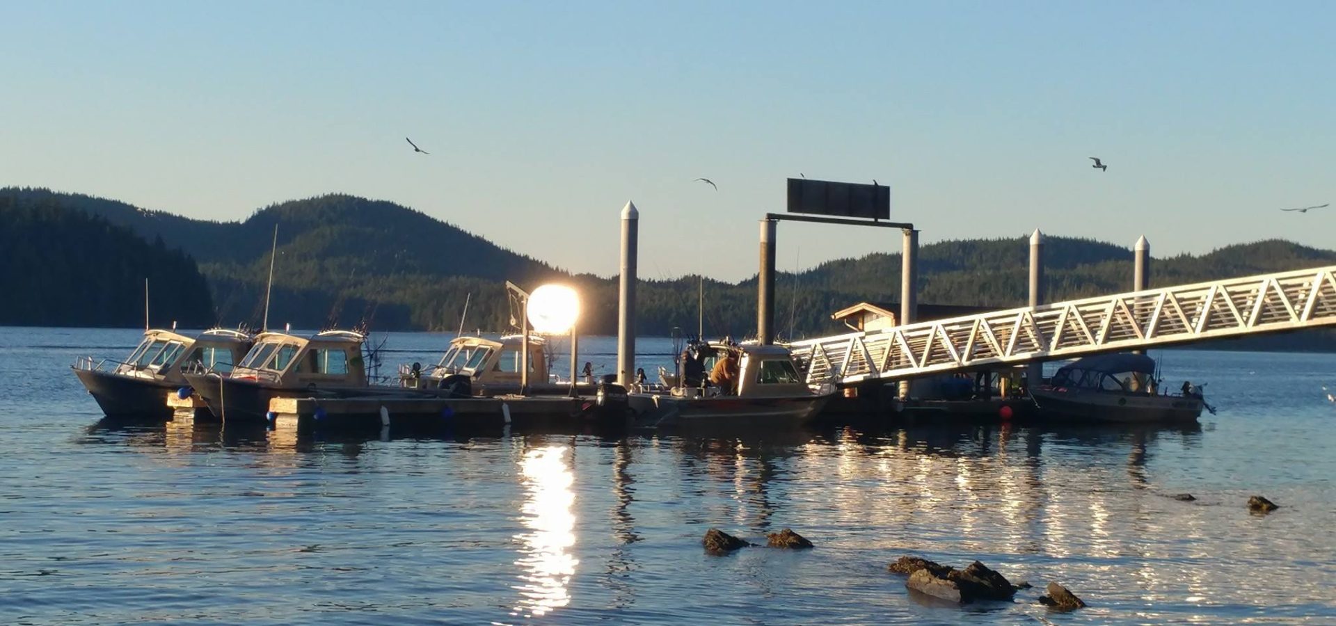 premium sport-fishing lodge, Chinook Shores Lodge, showing dock with rental boats in ketchikan alaska